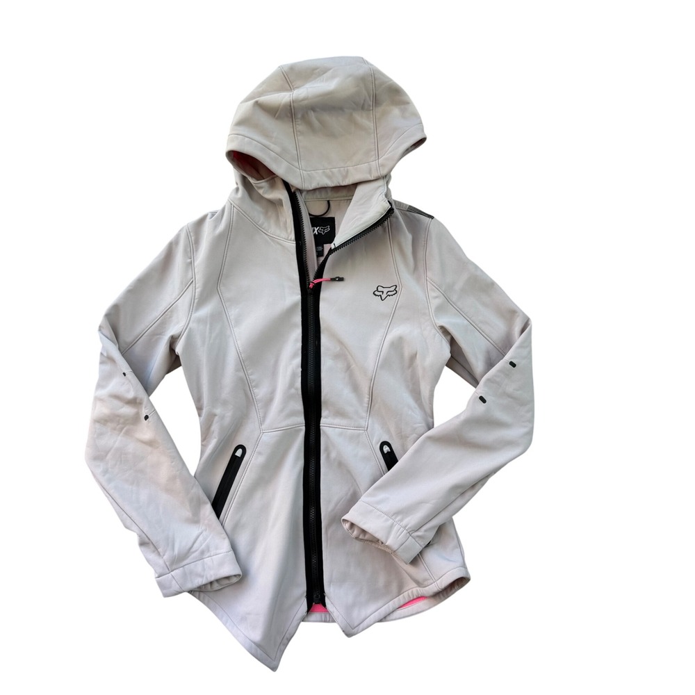 Fox Racing Women's Softshell Hooded Jacket Gray Neon Pink Fleece Lined Sz Small